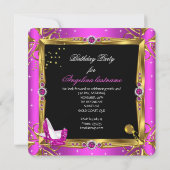 グリッターホットピンクハイヒールシューズ金ゴールドブラックパーティー 招待状 (裏面)