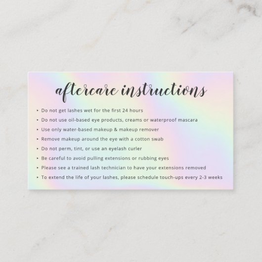 グリッターホログラフィックラッシュアフターケアの指示 名刺 (裏面)