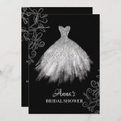 *~*グリッターホワイトブライダルガウンドレスブライダルシャワー 招待状 (正面/裏面)