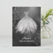 *~*グリッターホワイトブライダルガウンブライダルドレスシャワー 招待状 (スタンド正面)
