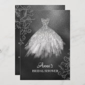 *~*グリッターホワイトブライダルガウンブライダルドレスシャワー 招待状 (正面/裏面)