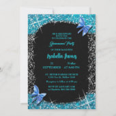 グリッターボウブラックブルーターコイズバタフライエレガント 招待状 (裏面)