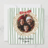 グリッターボウメリークリスマスリースファミリーフォト 招待状 (正面)