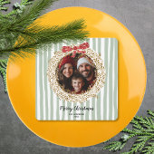 グリッターボウメリークリスマスリースファミリーフォト 招待状