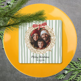 グリッターボウメリークリスマスリースファミリーフォト 招待状