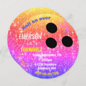 グリッターボウリングボール,ボーリング,グローバースデーパーティー 招待状 (正面/裏面)