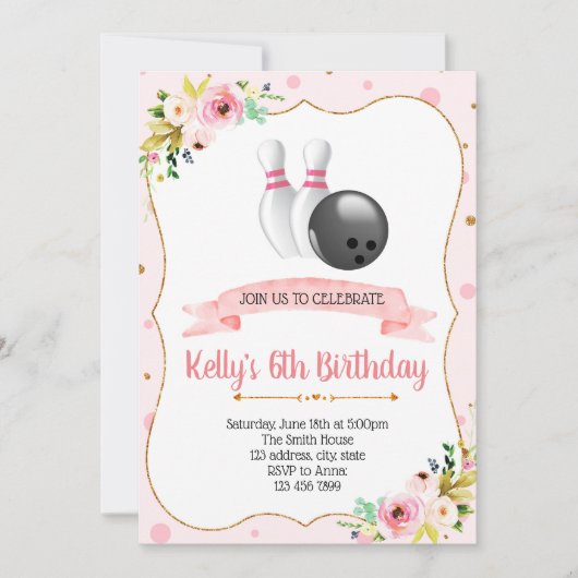 グリッターボーリングパーティの招待状 招待状 (正面)