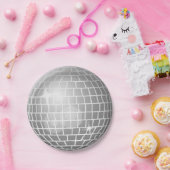 グリッターボール銀レトロヴィンテージディスコパーティー ペーパープレート (パーティー)