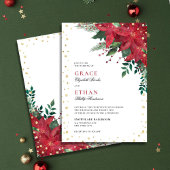 グリッターポインセチア赤フローラクリスマス結婚ズ 招待状