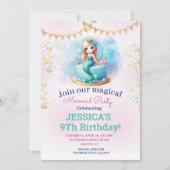 グリッターマジカルマーメイド9th誕生日写真 招待状 (正面)