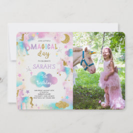 グリッターマジカルユニコーン誕生日写真 招待状