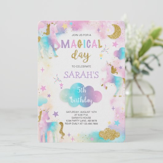 グリッターマジカルユニコーン誕生日 招待状 (スタンド正面)