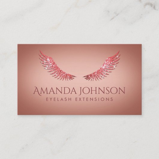 グリッターマスカラまつ毛エクステンションピンクローズカード 名刺 (正面)