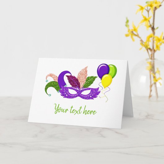 グリッターマルディグラスカーニバルマスクおもしろい カード (黄色い花)