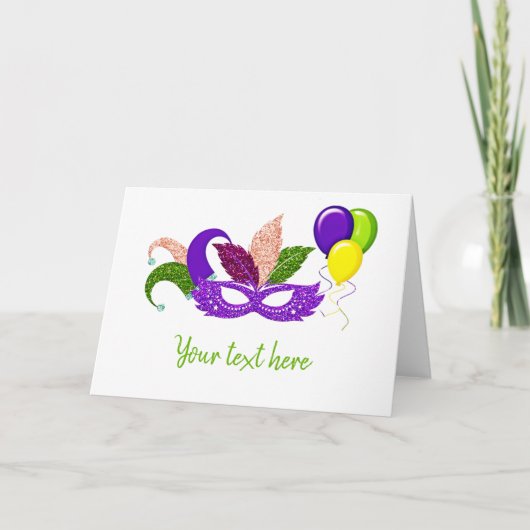 グリッターマルディグラスカーニバルマスクおもしろい カード (正面)