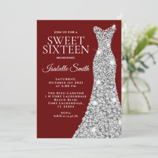 グリッターマルーンSweet sixteen誕生日招待状 招待状