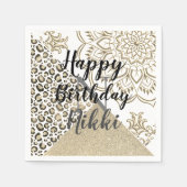 グリッターマンダラレオパードパーソナライズされた誕生日 スタンダードカクテルナプキン (正面)