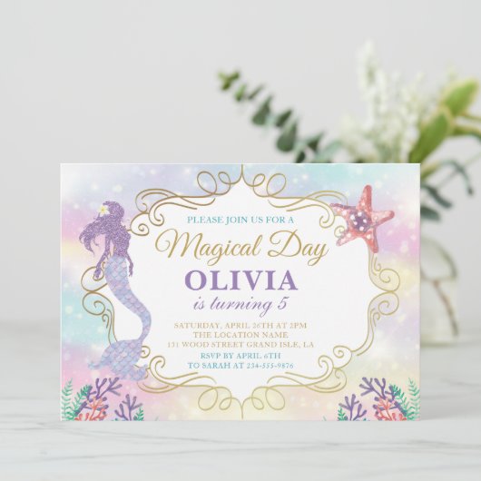 グリッターマーメイドアンダーザシー誕生日招待状 招待状 (スタンド正面)