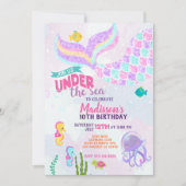 グリッターマーメイドアンダーザシー誕生日招待状 招待状 (正面)
