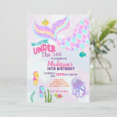 グリッターマーメイドアンダーザシー誕生日招待状 招待状 (スタンド正面)