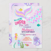 グリッターマーメイドアンダーザシー誕生日招待状 招待状 (正面/裏面)