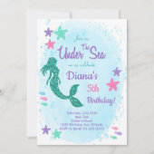 グリッターマーメイドアンダーザシー誕生日招待状 招待状 (正面)