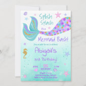 グリッターマーメイドテールティール(緑がかった色)誕生日招待状 招待状 (正面)