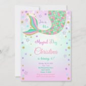 グリッターマーメイドテール誕生日招待状 招待状 (正面)