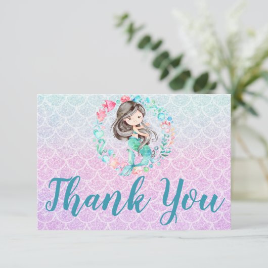 グリッターマーメイドパープルピンクティール（緑がかった色）サンキューカード サンキューカード (スタンド正面)