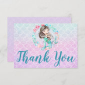 グリッターマーメイドパープルピンクティール（緑がかった色）サンキューカード サンキューカード (正面/裏面)