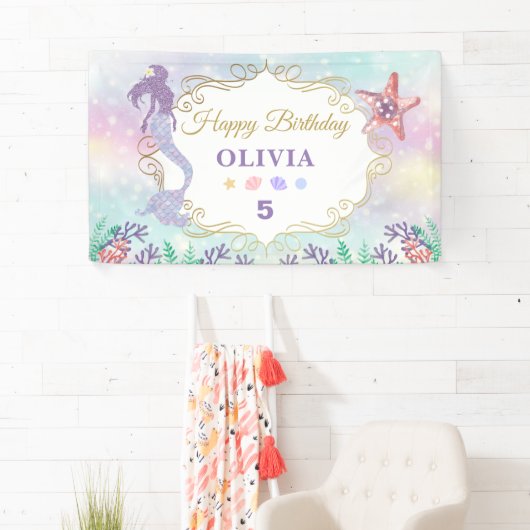 グリッターマーメイド誕生日ザシーバナー 横断幕 (インサイチュ)