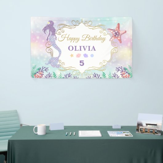 グリッターマーメイド誕生日ザシーバナー 横断幕 (トレードショー)