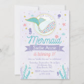 グリッターマーメイド誕生日ピンク金ゴールドパープルティール（緑がかった色） 招待状 (正面)