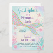 グリッターマーメイド誕生日招待状 招待状 (正面/裏面)
