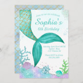 グリッターマーメイド誕生日招待状 招待状 (正面/裏面)