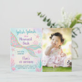 グリッターマーメイド誕生日招待状 招待状 (スタンド正面)