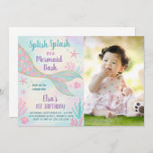 グリッターマーメイド誕生日招待状 招待状 (正面/裏面)