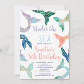 グリッターマーメイド金ゴールドグリッターパステル5歳の誕生日 招待状 (正面)