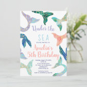 グリッターマーメイド金ゴールドグリッターパステル5歳の誕生日 招待状 (スタンド正面)