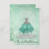 グリッターミントグリーンティファニーダイヤモンドドレススウィート16th 招待状 (正面/裏面)