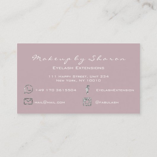 グリッターメイクアップアーティストスタイリストラッシュメイブピンクグレー 名刺 (裏面)