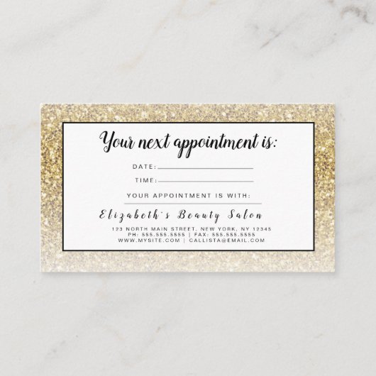 グリッターメイクアップアーティストヘアサロンアポイントメントカード 名刺 (裏面)