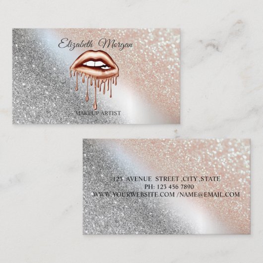 グリッターメタリック滴下唇メイクアップアーティスト 名刺 (正面/裏面)