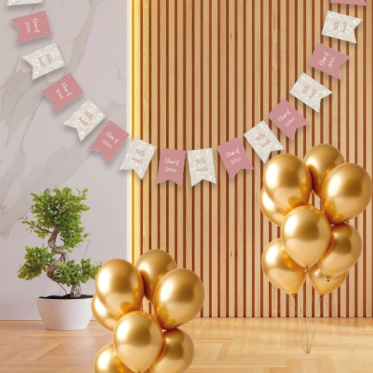 グリッターモダンほこりっぽいピンクの卒業 バンティングフラッグ