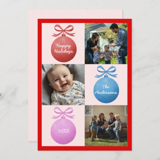 グリッターモダンオーナメントファミリーフォトコラージュ シーズンカード (正面/裏面)