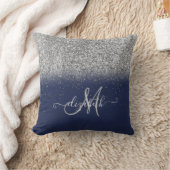 グリッターモダンシルバグラデーションーモノグラムネイビーブルー クッション (ブランケット)
