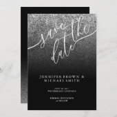 グリッターモダンシルバーウェディングDATEを保存 セーブザデート (正面/裏面)