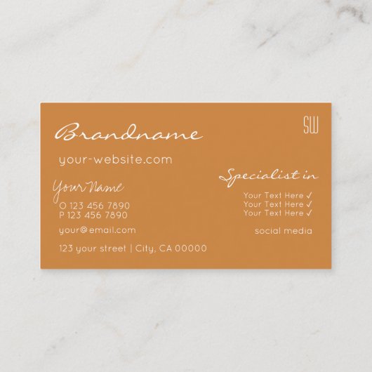 グリッターモダンスターとモノグラム付き茶色ベージュ 名刺 (裏面)