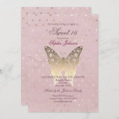 グリッターモダンバラ金ゴールドスウィート16誕生日 招待状 (正面/裏面)