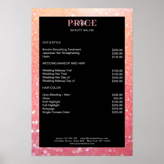 グリッターモダンピーチコーラル価格表ポスター ポスター (正面)